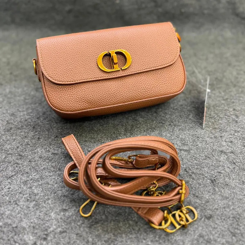 New Imported Convertible Brown Leather Shoulder Bag with Detachable Strap