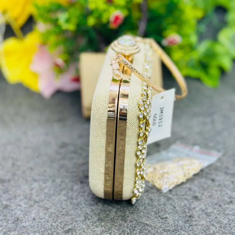 Luxury Gold Embellished Evening Clutch Party Bag with Crystal Detailing