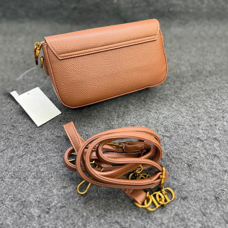 New Imported Convertible Brown Leather Shoulder Bag with Detachable Strap