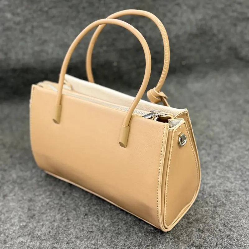 New Elegant Monogram Embroidered Tote Bag with Beige Leather Accents