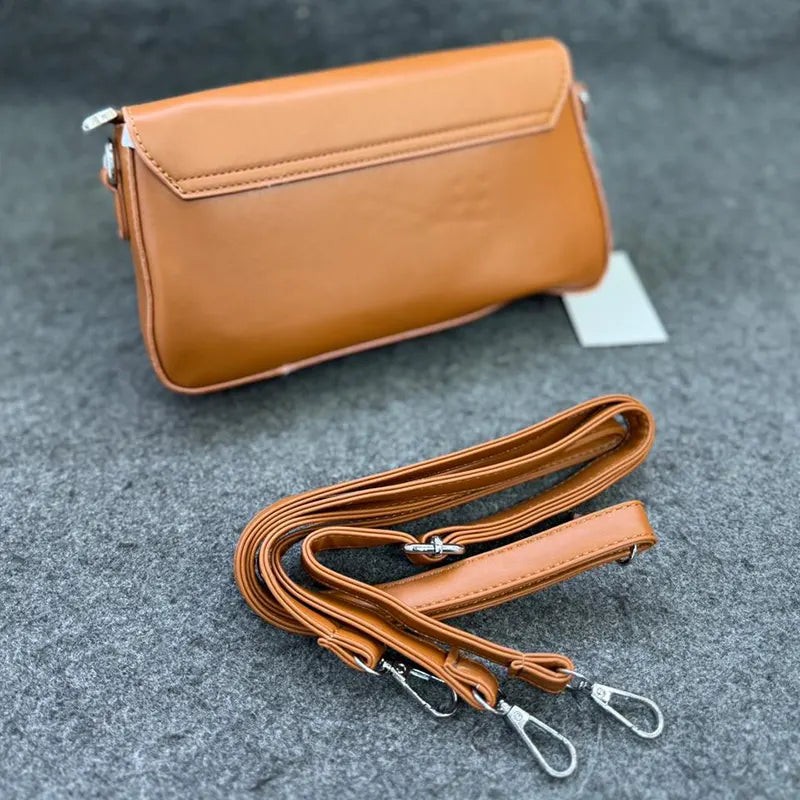 New Convertible Tan Faux Leather Shoulder Bag with Detachable Strap