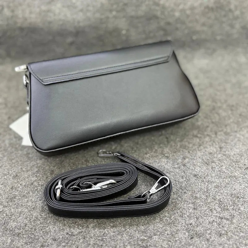 Convertible Black Leather Shoulder Bag with Detachable Strap