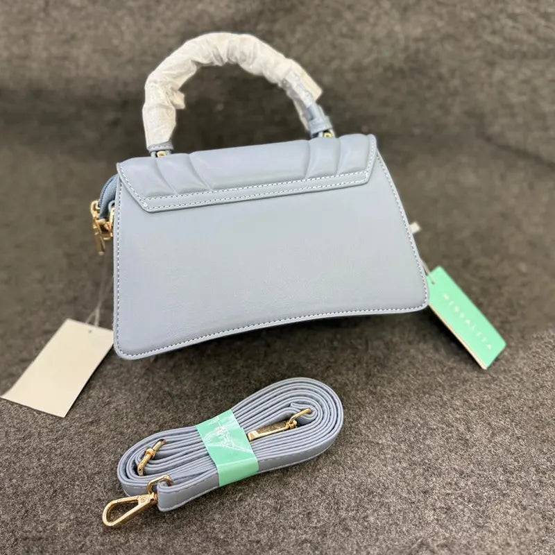 New Imported Light Blue Leather Handbag with Detachable Strap