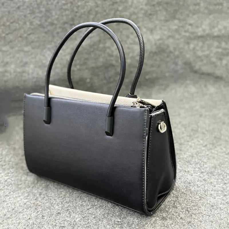 Imported New Elegant Monogram Embroidered Tote Bag with Leather Accents