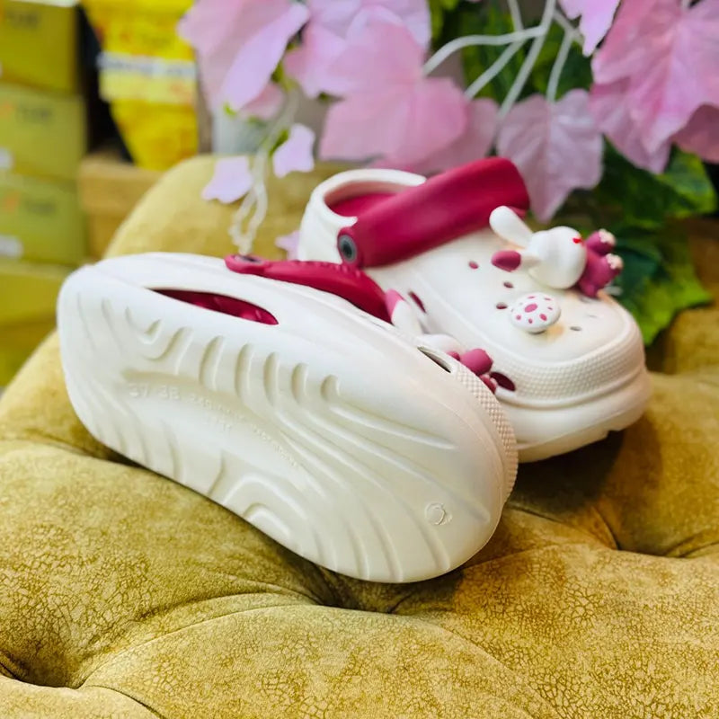 New Imported Ladies Bunny-Themed Comfort Clogs – White & Pink
