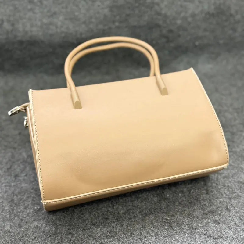 New Elegant Monogram Embroidered Tote Bag with Beige Leather Accents