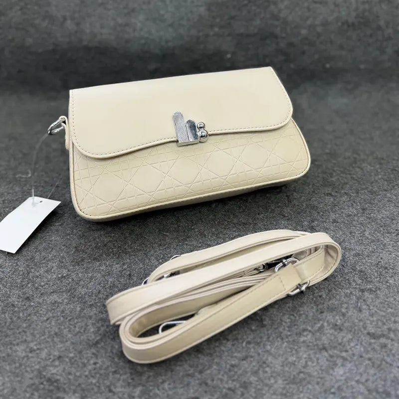 Convertible Off-White Leather Shoulder Bag with Detachable Strap