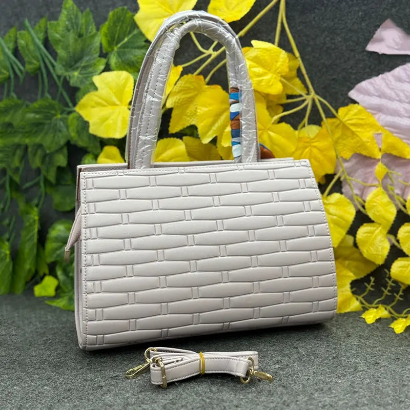 New Imported Textured Soft Beige Handbag with Scarf Detail