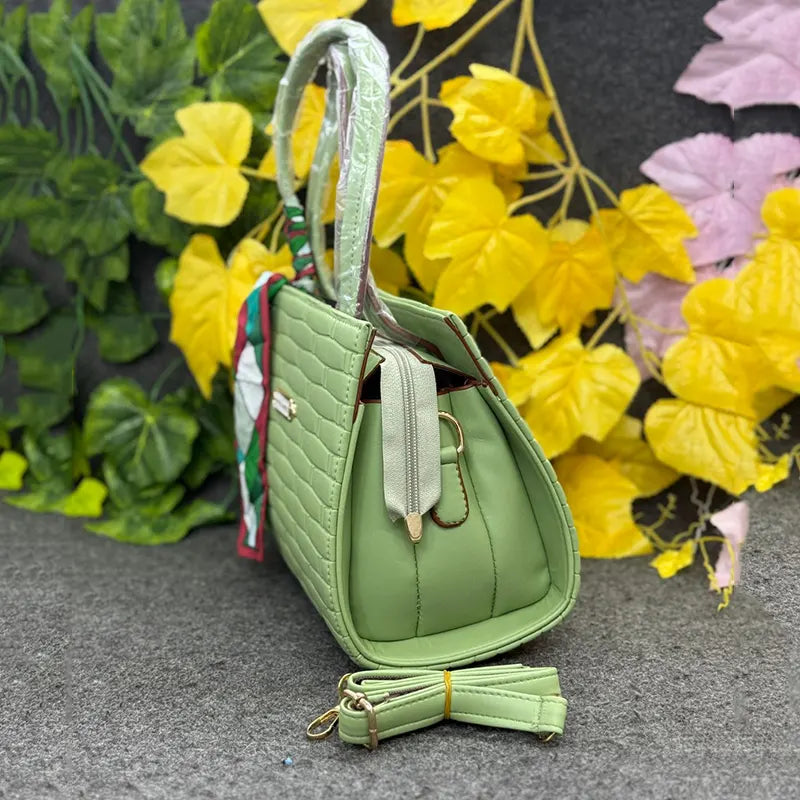 New Imported Textured Fresh Mint Green Handbag with Scarf Accent