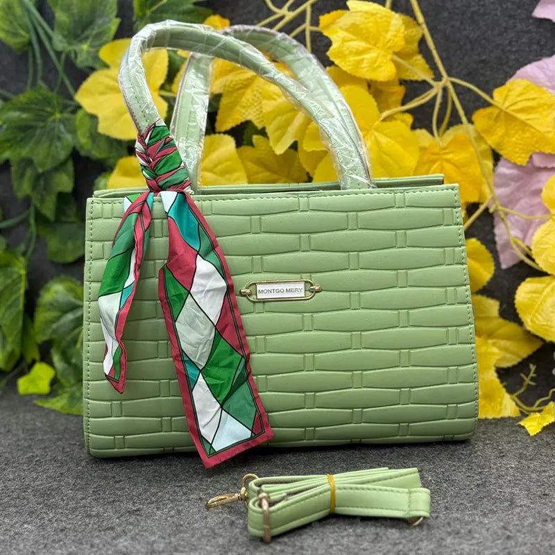 New Imported Textured Fresh Mint Green Handbag with Scarf Accent