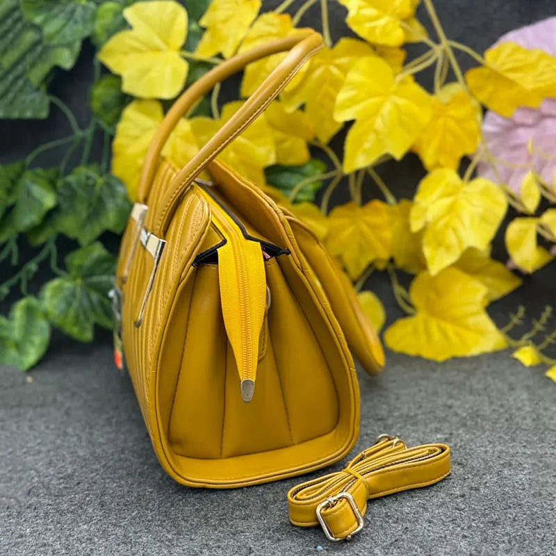 New Quilted Diagonal-Stitch Mustard Yellow Ladies Handbag