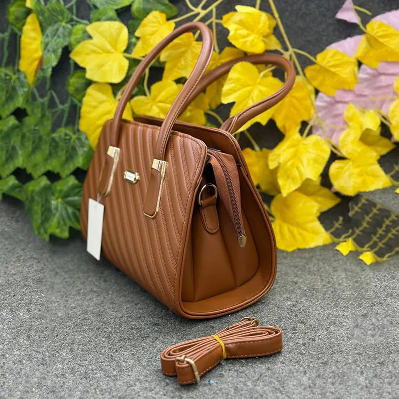 New Luxury Imported Diagonal Quilted Rich Tan Brown Ladies Handbag
