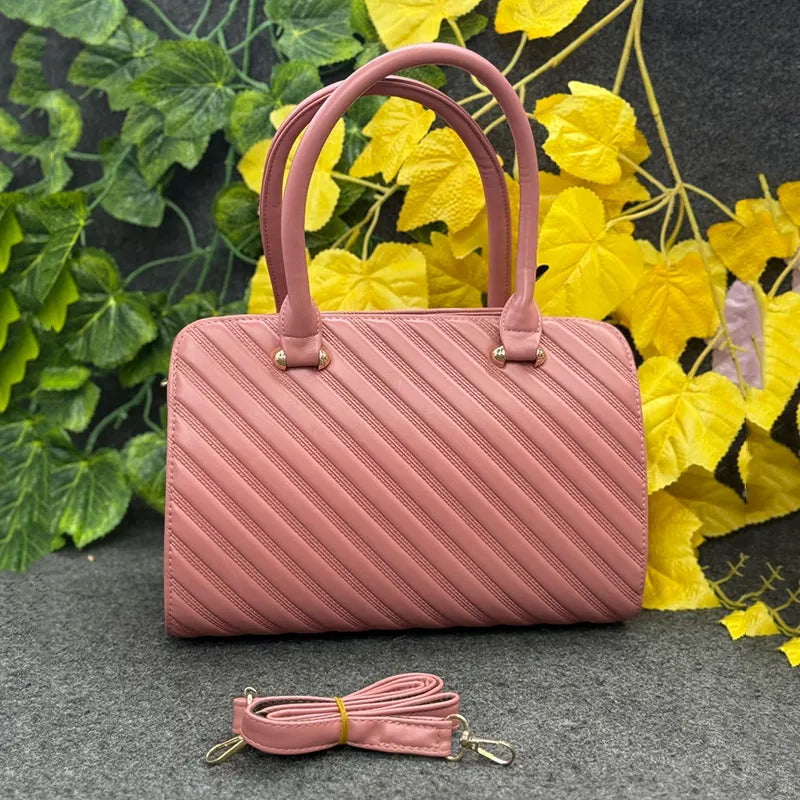Imported New Luxury Diagonal Quilted Dusty Rose Pink Ladies Handbag
