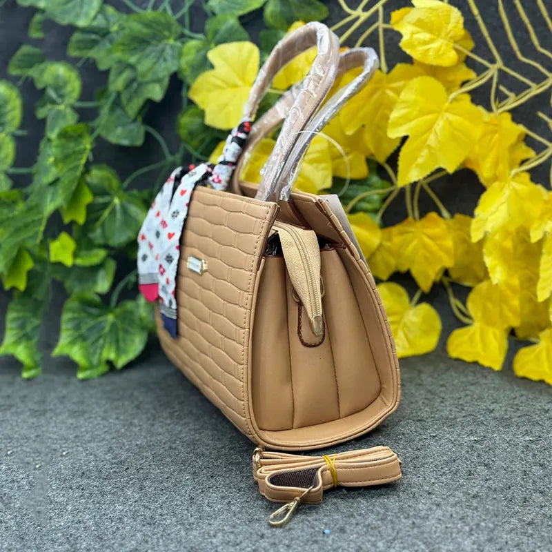 Imported Textured Classic Beige Woven-Pattern Ladies Handbag