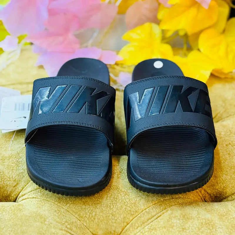 Nike Black Slide Sandals with Gloss Black Logo – Men's Comfort Slides