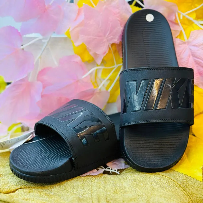 Nike Black Slide Sandals with Gloss Black Logo – Men's Comfort Slides