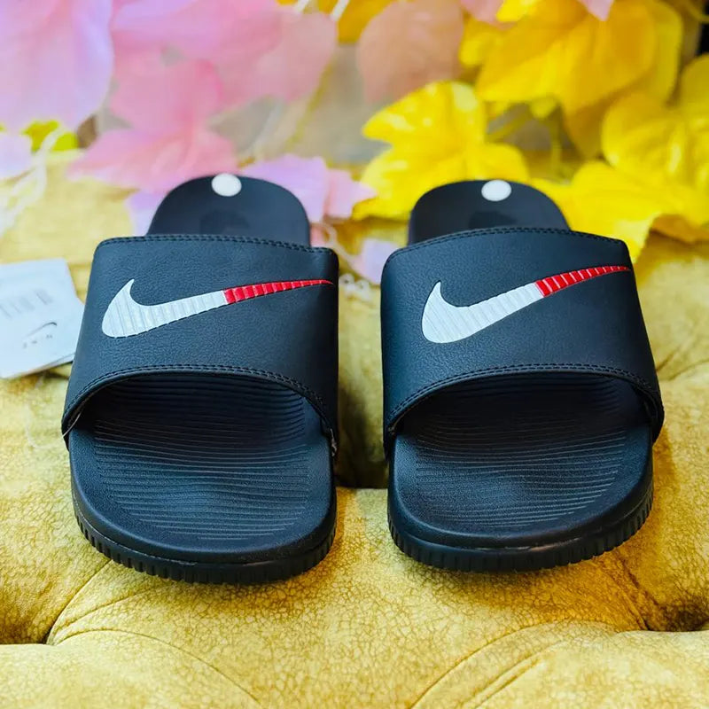 Nike Men’s Comfort Slide Sandals – Black with Red & White Swoosh