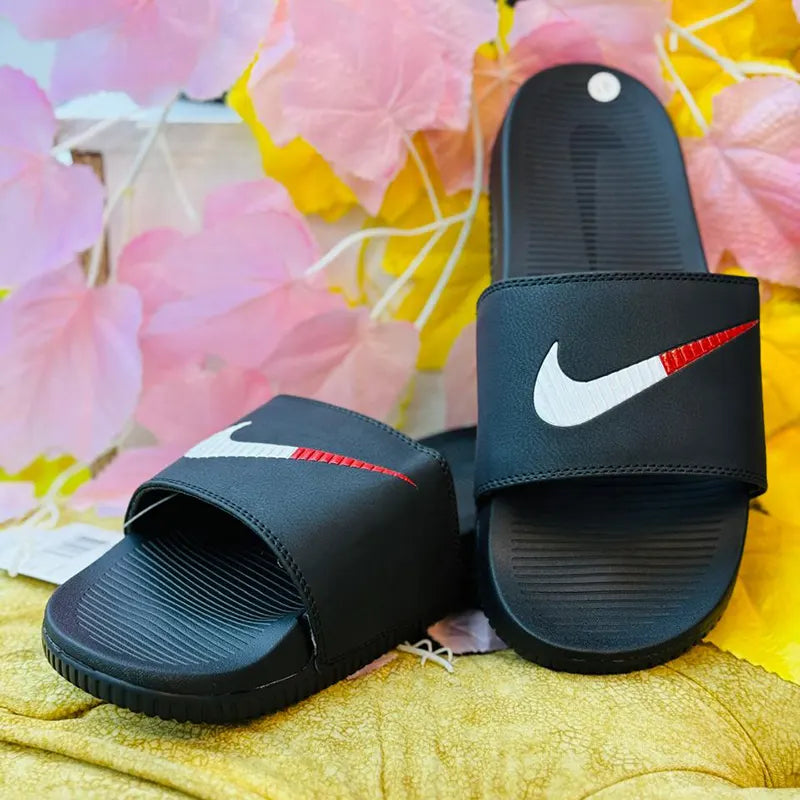 Nike Men’s Comfort Slide Sandals – Black with Red & White Swoosh