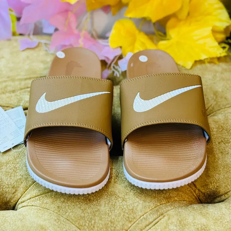 Nike Men’s Comfort Slide Sandals – Brown with White Swoosh