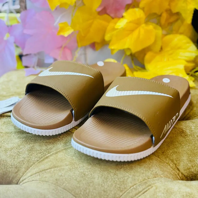 Nike Men’s Comfort Slide Sandals – Brown with White Swoosh