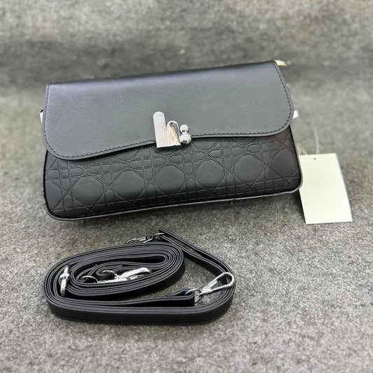 Convertible Black Leather Shoulder Bag with Detachable Strap