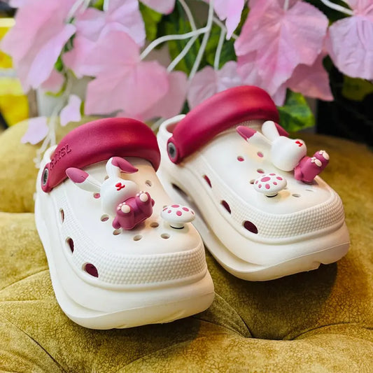 New Imported Ladies Bunny-Themed Comfort Clogs – White & Pink