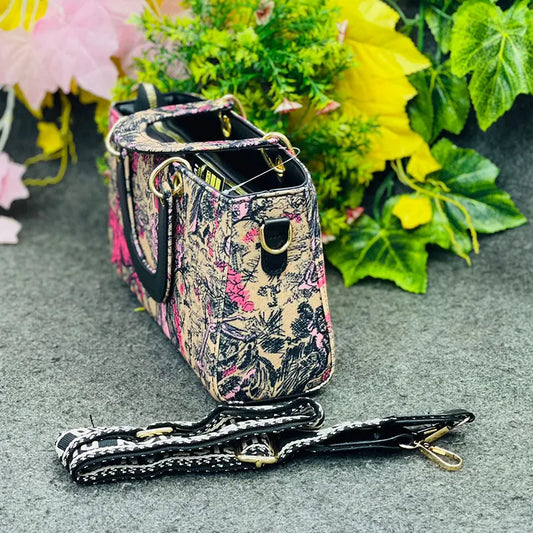 New Imported Christian Dior Book Tote-Inspired Handbag – Pink Jungle Embroidery with Gold Hardware