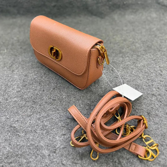 New Imported Convertible Brown Leather Shoulder Bag with Detachable Strap