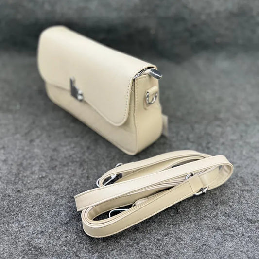 Convertible Off-White Leather Shoulder Bag with Detachable Strap