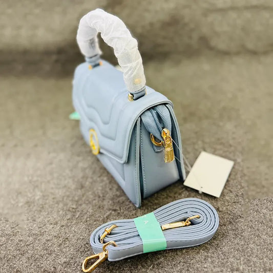 New Imported Light Blue Leather Handbag with Detachable Strap