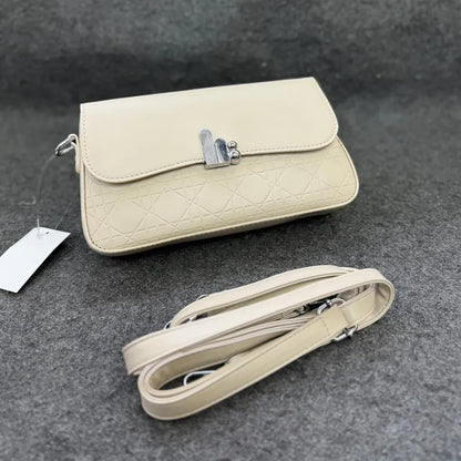 Convertible Off-White Leather Shoulder Bag with Detachable Strap