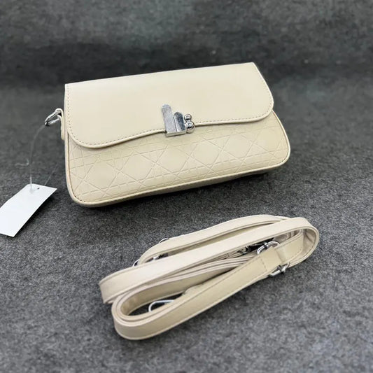 Convertible Off-White Leather Shoulder Bag with Detachable Strap
