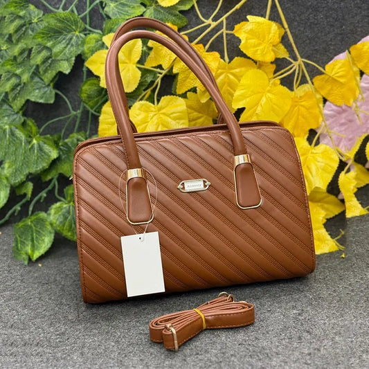 New Luxury Imported Diagonal Quilted Rich Tan Brown Ladies Handbag