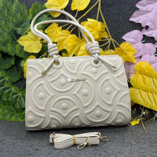 Elegant Textured Cream White Handbag with Knot Handles