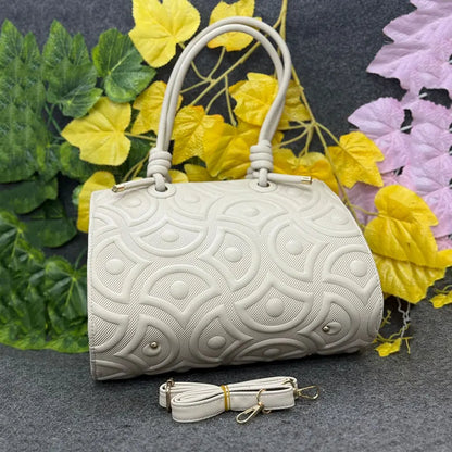 Elegant Textured Cream White Handbag with Knot Handles