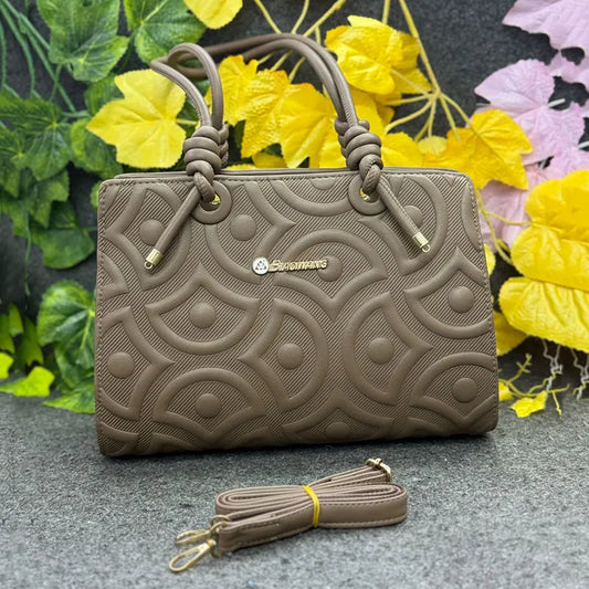 Textured Embossed  Mocha Brown Handbag with Knot Handles