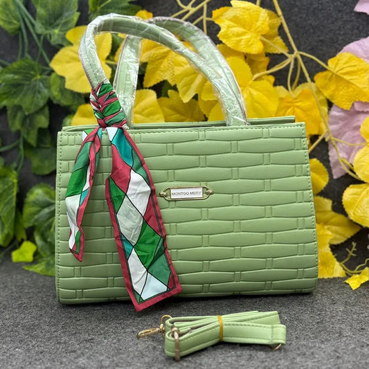 New Imported Textured Fresh Mint Green Handbag with Scarf Accent