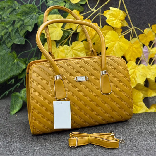 New Quilted Diagonal-Stitch Mustard Yellow Ladies Handbag