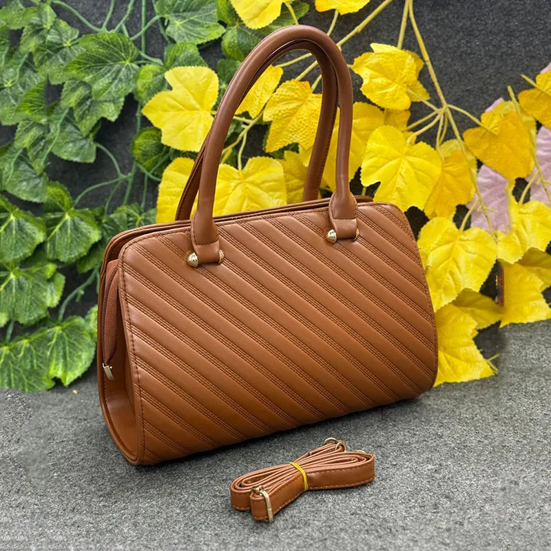 New Luxury Imported Diagonal Quilted Rich Tan Brown Ladies Handbag