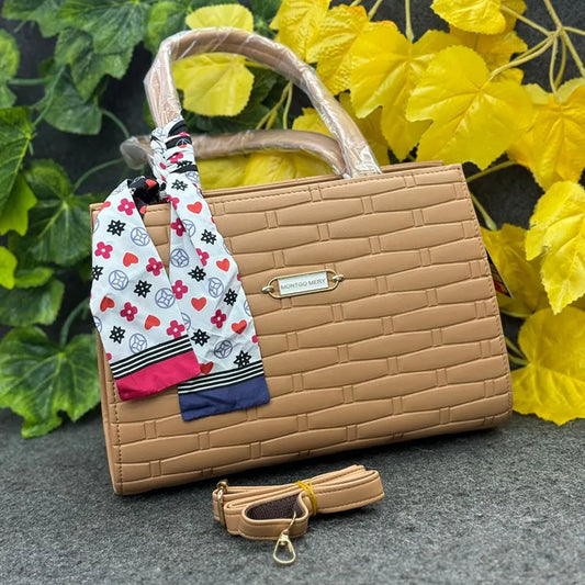 Imported Textured Classic Beige Woven-Pattern Ladies Handbag