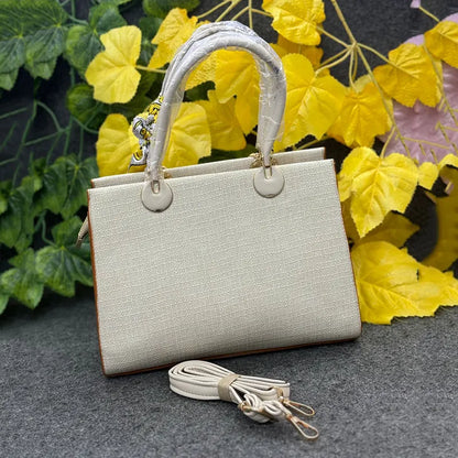 Chic Beige Textured Handbag with Smiley Scarf & Star Charm