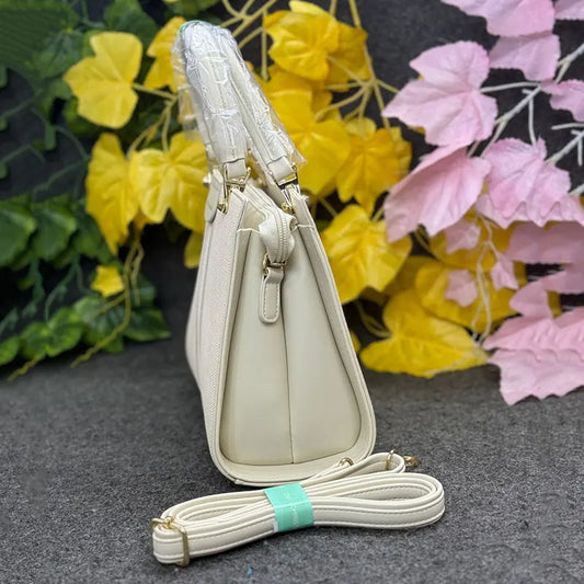 Elegant Cream Textured Ladies Handbag with Detachable Strap