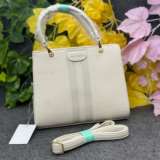 Elegant Cream Textured Ladies Handbag with Detachable Strap