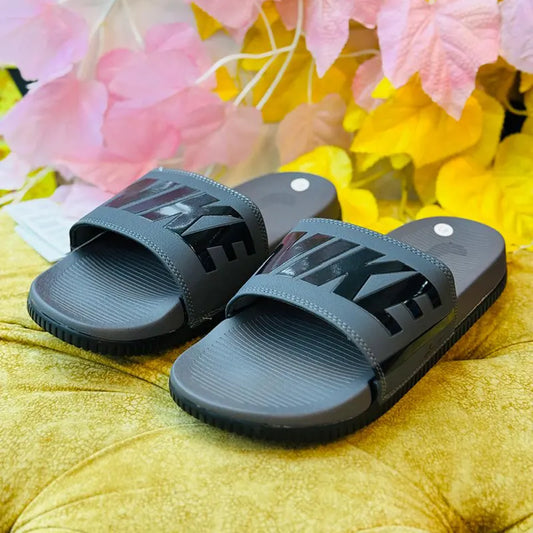 Nike Grey Slide Sandals with Gloss Black Logo – Men's Comfort Slides