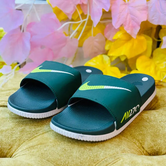 Nike Men’s Comfort Slide Sandals – Dark Green with Neon Swoosh