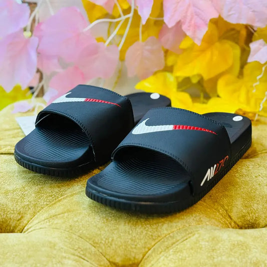 Nike Men’s Comfort Slide Sandals – Black with Red & White Swoosh